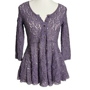 Free People Purple Lace Baby Doll Top, Size XS
